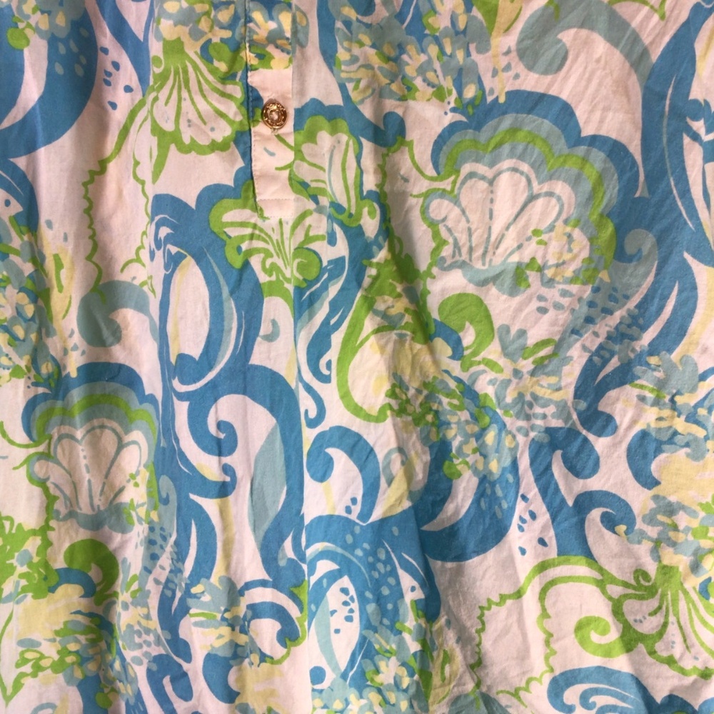 Lilly Pulitzer Small Tunic Top Blue Green Coastal Shell Swirl Cotton Resort - Picture 4 of 10